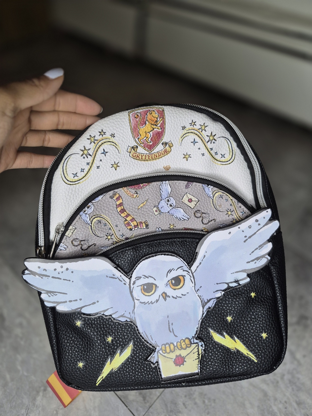 White & Black Kids Mini Backpack with Owl Motif